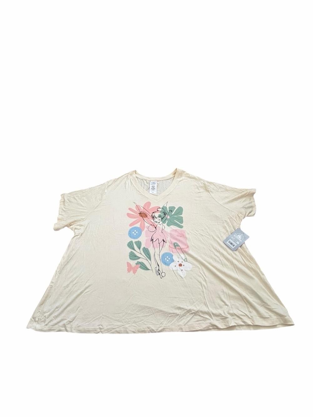 Disney Parks Tinker Bell Cream V-Neck Oversized T-Shirt Plus Size 2X NWT